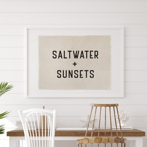 Beach Wall Art, Saltwater and Sunsets Canvas Poster, Surf Tapestry Flag, Coastal Wall Decor Banner
