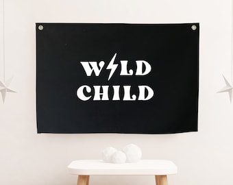 Wild Child Crib Flag, Nursery Wall Decor, Wall Art Pennant Banner, Playroom Decor, Kids Bedroom Decor