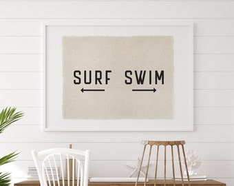 Beach Wall Art, Surf Swim Canvas Poster, Summer Tapestry Flag, Coastal Wall Decor Banner