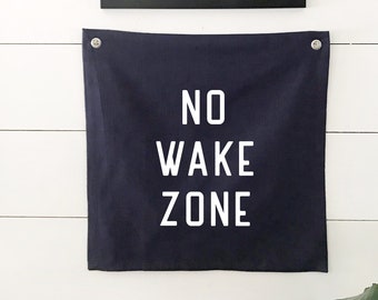 No Wake Zone Wall Flag Tapestry, Boho Beach Wall Decor, Lake House Linen Banner, Coastal Home Decor for Summer
