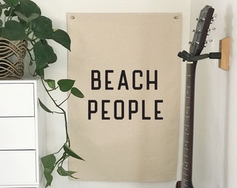 Beach Wall Art, Beach People Flag, Hanging Pennant Canvas Banner, Coastal Home Decor for Summer