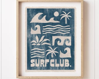Beach Wall Art, Surf Club Canvas Tapestry, Nursery Flag, Coastal Decor Wall Banner