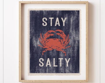 Beach Wall Art, Stay Salty Crab Canvas Poster, Surf Tapestry Flag, Coastal Wall Decor Banner