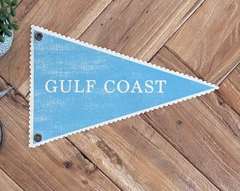 Gulf Coast Pennant, Coastal Wall Art, Canvas Beach Tapestry Flag, Summer Wall Decor Banner