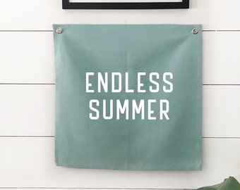 Endless Summer Wall Flag Tapestry, Boho Beach Wall Decor, Lake House Linen Banner, Coastal Home Decor for Summer