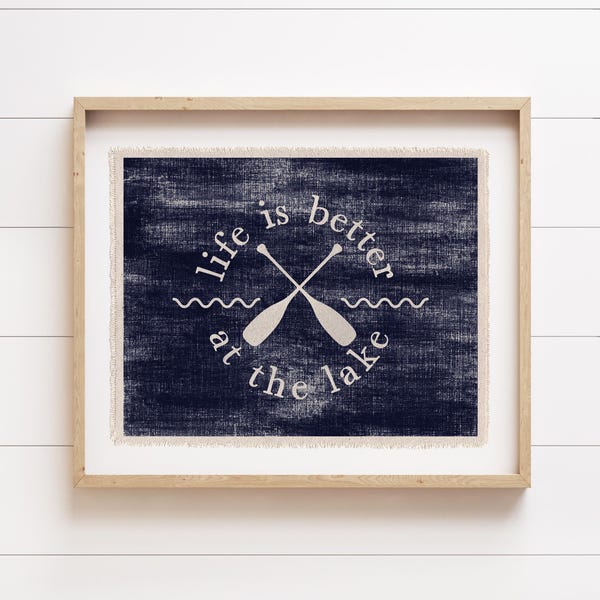 Lake Wall Art, Life Is Better At The Lake Canvas Poster Print, Lake House Tapestry Flag, Coastal Decor Wall Banner