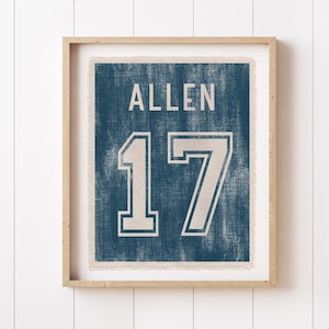 Personalized Name and Number Flag Sign, Custom Sports Jersey Nursery Wall Decor Canvas Poster, Wall Art Kids Room Pennant Banner