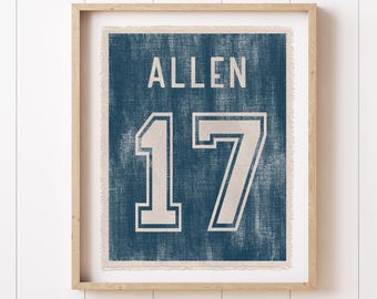 Personalized Name and Number Flag Sign, Custom Sports Jersey Nursery Wall Decor Canvas Poster, Wall Art Kids Room Pennant Banner