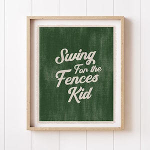Swing For The Fences, Canvas Nursery Wall Art Decor, Fabric Tapestry Pennant, Vintage Baseball Boys Bedroom Decor