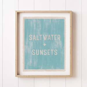 Beach Wall Art, Saltwater and Sunsets Canvas Poster, Surf Tapestry Flag, Coastal Wall Decor Banner