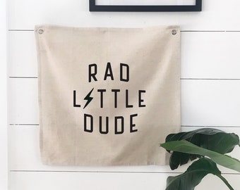 Rad Little Dude Sign, Boy Nursery Wall Art, Surf Wall Decor Pennant Banner, Boys Bedroom Flag