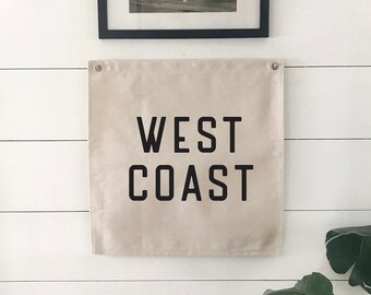 West Coast Canvas Tapestry Flag, Beach Wall Decor, Summer Wall Art Banner, Coastal Home Decor