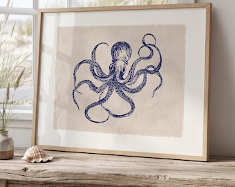 Beach Wall Art, Coastal Vintage Octopus Canvas Tapestry Flag, Summer Wall Art Banner