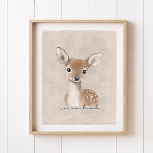 Woodland Nursery Wall Art, Be Kind Deer Canvas Print, Kids Affirmation Flag Banner, Kids Room Decor, Girls or Boys Bedroom Decor