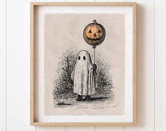 Halloween Decor Wall Art, Canvas Ghost Print, Fall Tapestry Flag
