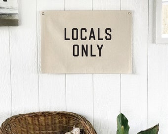 Locals Only Flag Beach Wall Decor, Surf Wall Art Banner, Coastal Home Decor, Over The Bed Sign