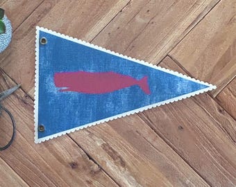 Coastal Wall Art, Whale Pennant, Canvas Beach Tapestry Flag, Summer Wall Decor Banner