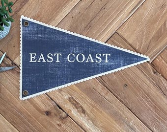 East Coast Pennant, Coastal Wall Art, Canvas Beach Tapestry Flag, Summer Wall Decor Banner