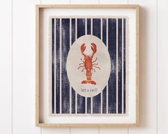 Coastal Wall Art, Lobster Roll Pennant, Canvas Beach Tapestry Flag, Summer Wall Decor Banner