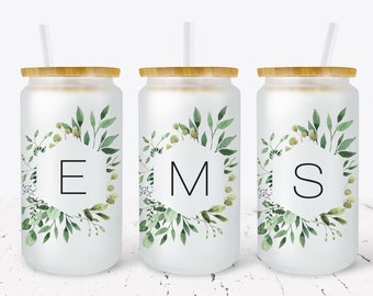 Personalized Bridesmaid Gifts, Glass Tumbler with Lid and Straw, Custom Iced Coffee Beer Can Glass Cup
