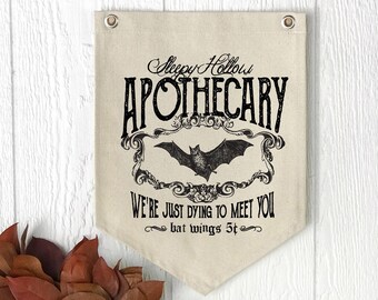 Sleepy Hollow Sign, Halloween Wall Decor, Hanging Canvas Pennant Banner Flag, Fall Signs for Living Room Wall Art