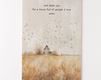 Fall Wall Art Decor, Thankful Prayer Canvas Poster, Farmhouse Decor Watercolor Artwork