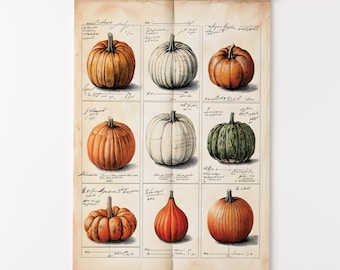 Fall Wall Art, Vintage Pumpkin Canvas Print, Botanical Autumn Tapestry Flag, Fall Decor Wall Hanging