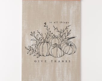 Fall Wall Art Decor, Give Thanks Canvas Poster, Thanksgiving Farmhouse Decor Watercolor Artwork
