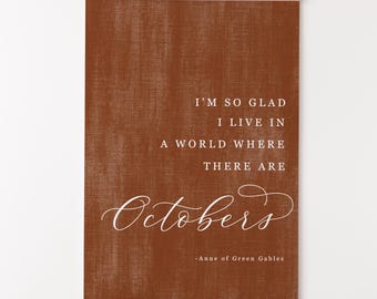 October Quote Wall Art Print, Fall Home Decor Canvas Poster, Rustic Autumn Living Room Wall Decor