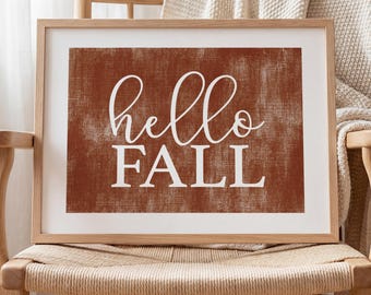 Hello Fall Wall Art Print, Fall Home Decor Canvas Poster, Halloween Living Room Wall Decor