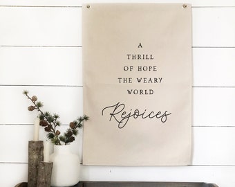 Hanging Fabric Sign, Christmas Wall Decor, A Thrill Of Hope Canvas Banner Flag, Holiday Wall Art, Gallery Wall