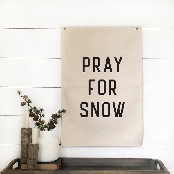 Winter Wall Decor Pennant Flag, Pray for Snow Wall Art Banner, Snowboarding and Skiing Home Decor