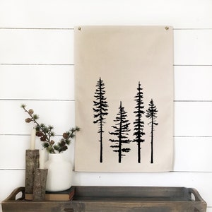 Winter Wall Decor Pennant Flag, Forest Pine Trees Wall Art Banner, Cabin Home Decor