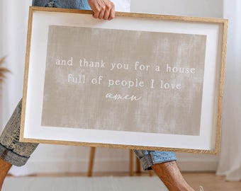 Thankful Wall Art Print, Neutral Home Decor Canvas Poster, Living Room Wall Decor