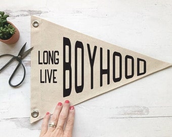 Nursery Wall Decor, Long Live Boyhood Pennant Flag Wall Art Banner, Kids Room Decor