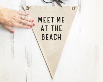 Meet Me At The Beach Pennant Flag, Beach Wall Art, Hanging Canvas Banner, Entryway Decor, Coastal Home Decor for Summer