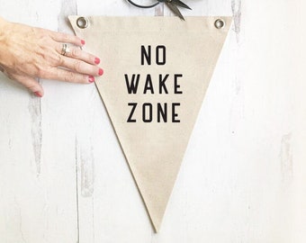 No Wake Zone Pennant Flag, Beach Wall Art, Hanging Canvas Banner, Coastal Nursery Decor, Bedroom Sign