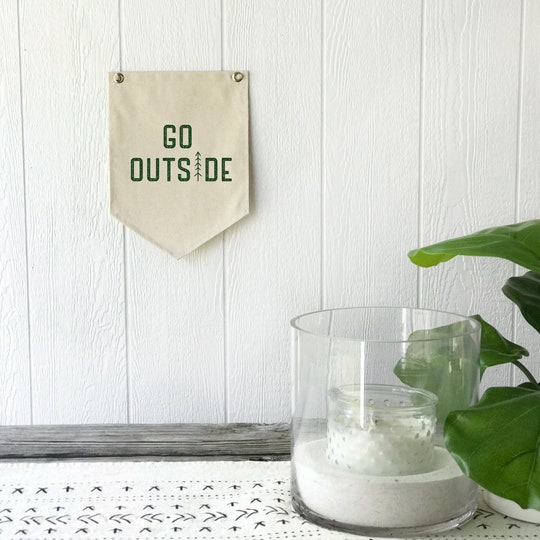 Go Outside Hanging Canvas Sign, Pennant Flag Camping Wall Decor, Kids Room Art Banner, Cabin Camper Decor