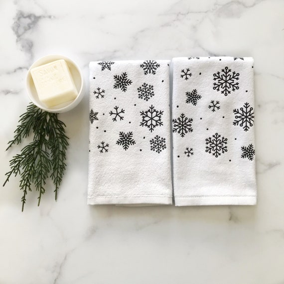 Christmas Kitchen Towels Set of 4 Snowflake Blue Dish Towels