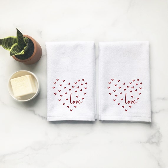 Valentines Day Hand Towel Set, Bathroom Decor, Love Print Small Fingertip  Towels, Housewarming Gift, Boho Home Decor 