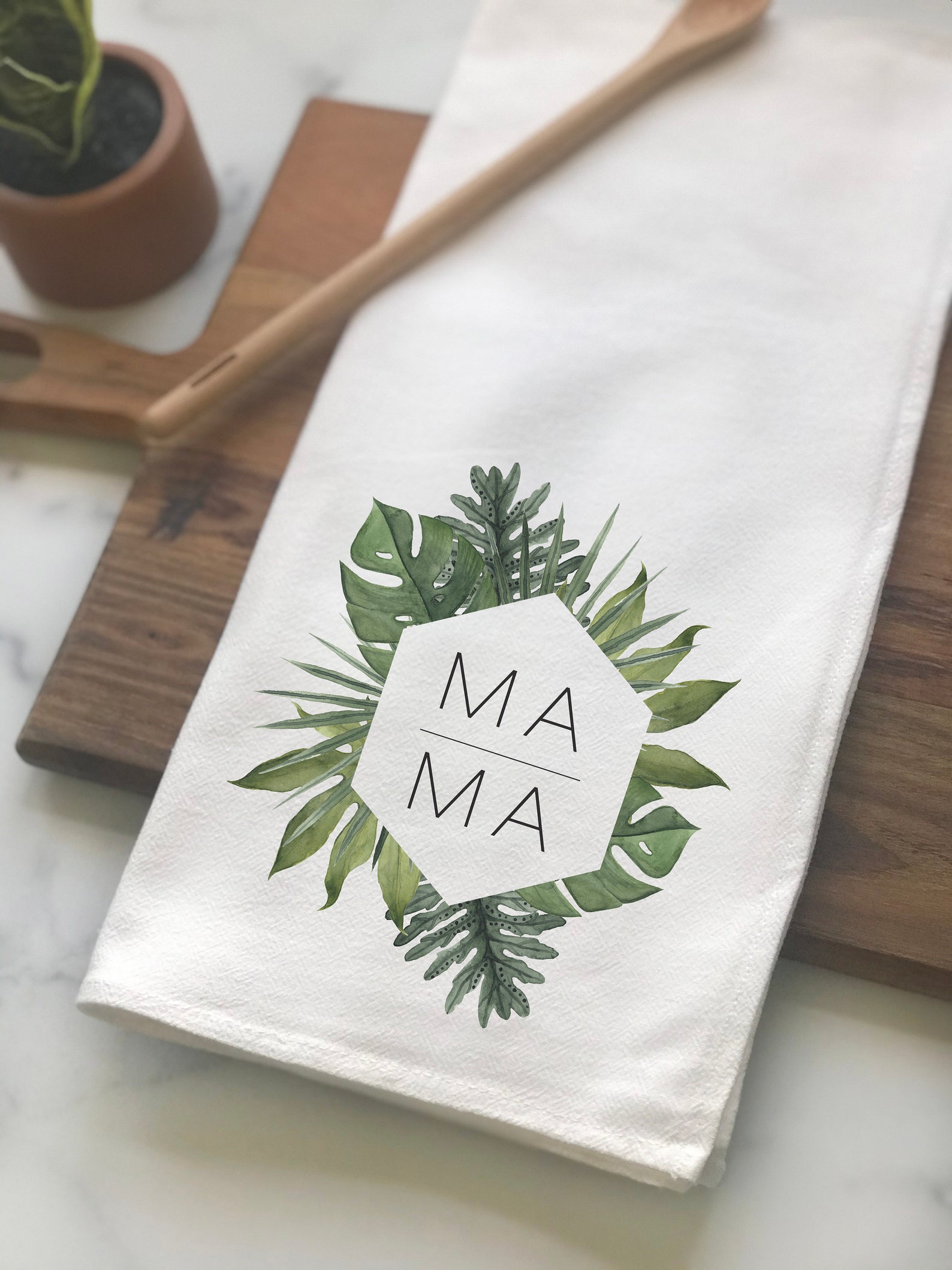 Mothers Day Gift Mama Kitchen Tea Towel Palm Leaf Flour Sack Etsy