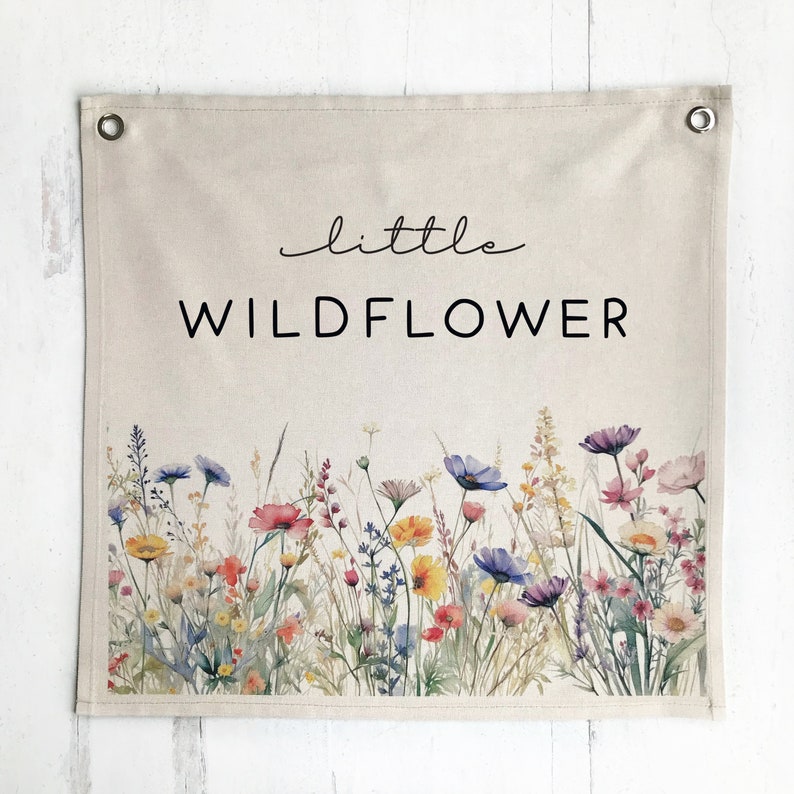 Little Wildflower Wall Art Hanging, Woodland Nursery Pennant Flag Wall Banner, Girls Room Decor image 4