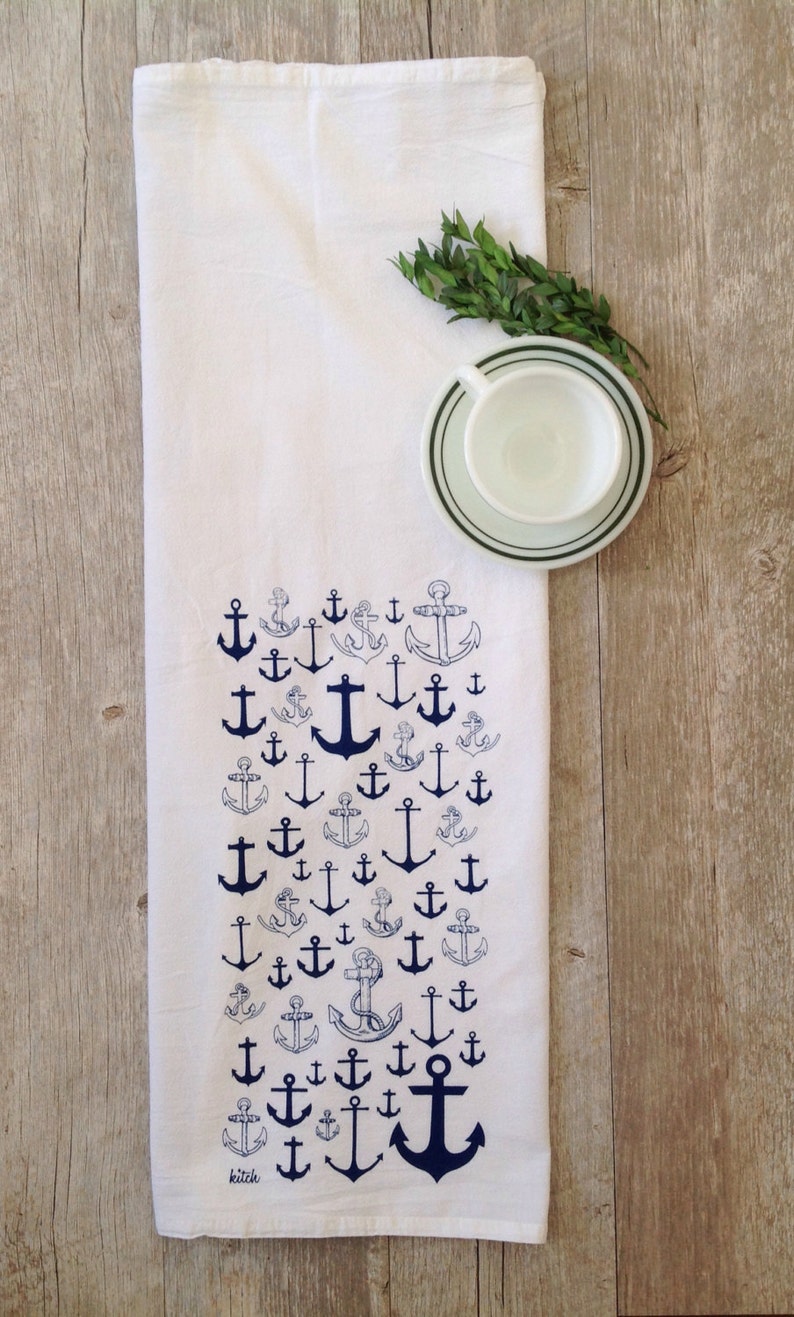 Anchor Kitchen Towel Nautical Tea Towels Summer Kitchen Etsy