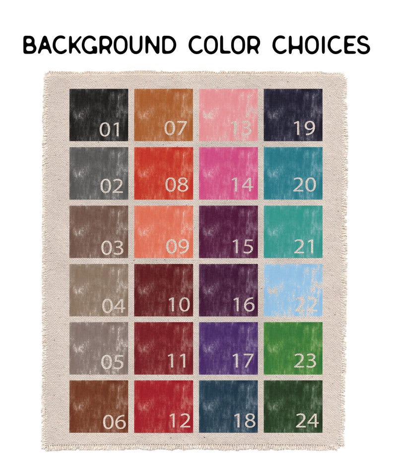May include: A color chart with 24 background color choices, each in a numbered square. The chart is framed by a beige, textured border. The text "BACKGROUND COLOR CHOICES" is at the top.