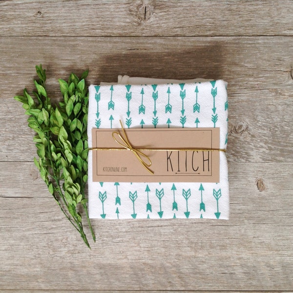 Tea Towel -  Aqua Arrow Tea Towel Mint Arrows Kitchen a Towel Flour Sack Towel Dish Cloth Woodland Arrow Towel Kitchen Towel Home Decor
