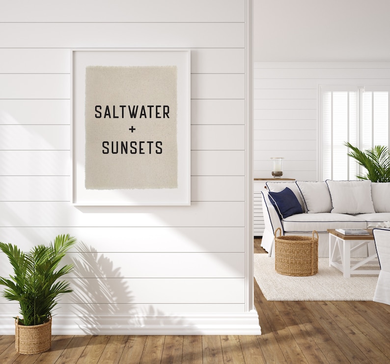Beach Wall Art, Saltwater and Sunsets Canvas Poster, Surf Tapestry Flag, Coastal Wall Decor Banner
