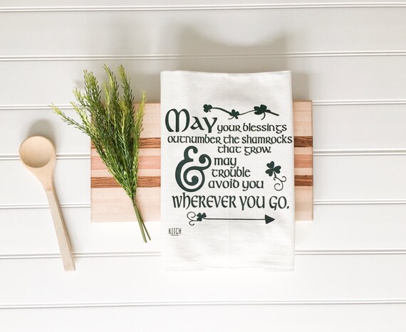 St Patrick S Day Tea Towel Irish Blessing Shamrock Etsy