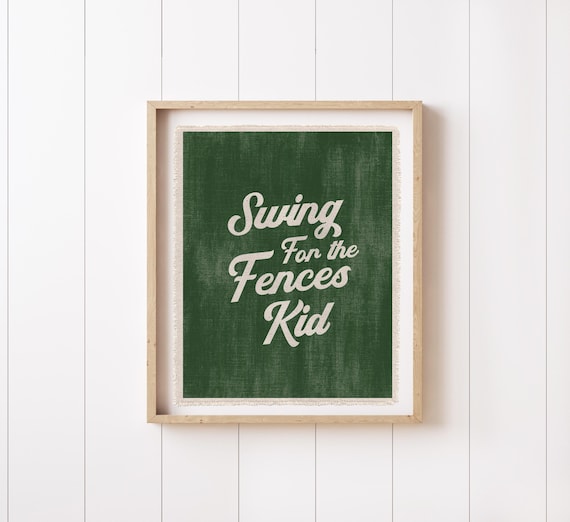 Swing For The Fences, Canvas Nursery Wall Art Decor, Fabric Tapestry Pennant, Vintage Baseball Boys Bedroom Decor