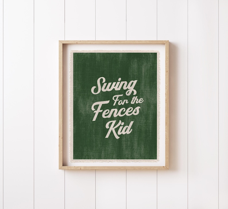 Swing For The Fences, Canvas Nursery Wall Art Decor, Fabric Tapestry Pennant, Vintage Baseball Boys Bedroom Decor