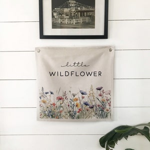 Little Wildflower Wall Art Hanging, Woodland Nursery Pennant Flag Wall Banner, Girls Room Decor image 2
